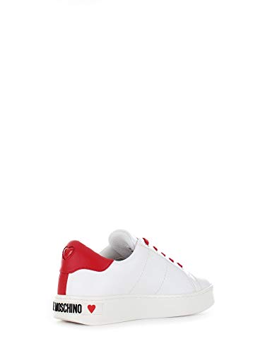 Love Moschino Scarpad.cassetta35 Vit.Bianco+Rosso, Zapatillas de Gimnasia para Mujer, Multicolor (White Calf Red 10c), 38 EU