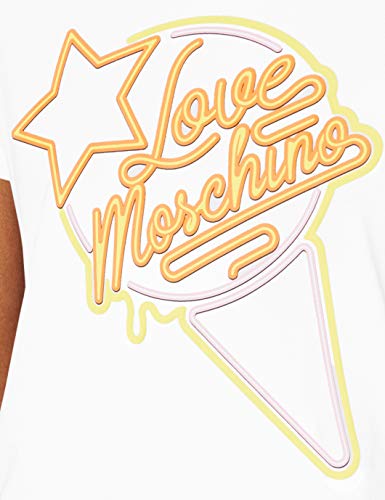 Love Moschino T-Shirt_Neon Sign Ice Cream & Logo Print Camiseta, Blanco (Optical White A00), 42 (Talla del Fabricante: 46) para Mujer