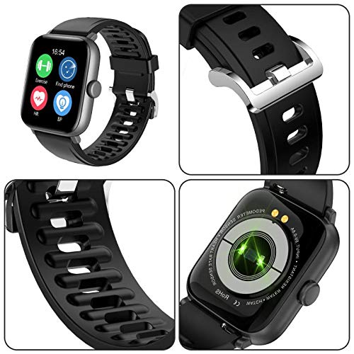 Lucky-M - Reloj Inteligente con Pantalla táctil Completa de 1,54 Pulgadas para iOS Android, Monitor de Actividad física Impermeable IP68 Hombres Mujeres Bluetooth rastreador de Actividad (Negro)