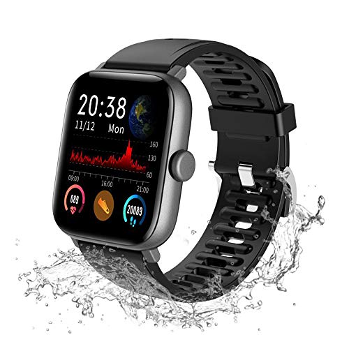 Lucky-M - Reloj Inteligente con Pantalla táctil Completa de 1,54 Pulgadas para iOS Android, Monitor de Actividad física Impermeable IP68 Hombres Mujeres Bluetooth rastreador de Actividad (Negro)