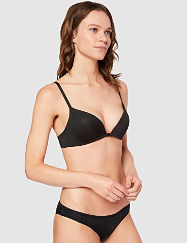 Marca Amazon - IRIS & LILLY Sujetador de Microfibra Push Up Mujer, Negro (Black), 90E, Label: 34DD