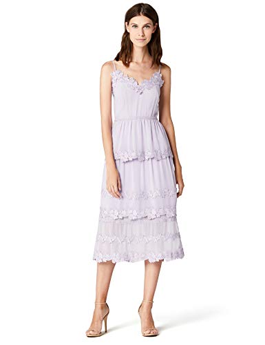 Marca Amazon - TRUTH & FABLE Vestido midi de gasa con bordado floral para mujer, Morado (Lilac), 44, Label: XL