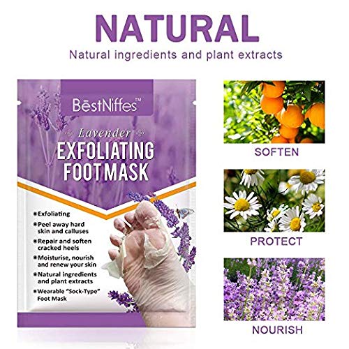 Mascarilla exfoliante para pies con lavanda - 5 paquetes Mascarilla exfoliante para niños Células muertas Eliminación de reparaciones Tacones ásperos y alisados en 5 días