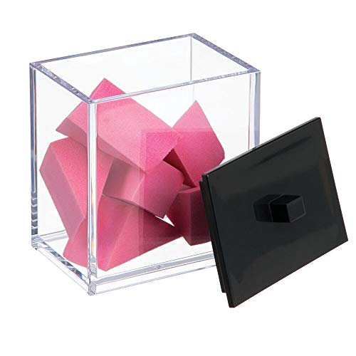 mDesign Juego de 2 dispensadores de discos de algodón o cajas para bastoncillos – Botes con tapa rectangulares para productos de aseo – Envase para cosméticos de plástico – transparente y negro