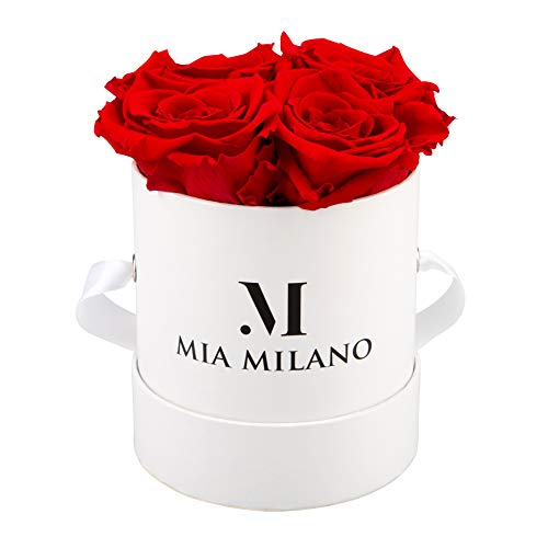 Mia Milano ® Caja de rosas con 4 rosas Infinity | Flowerbox (caja de regalo para el día de San Valentín) flores conservadas 3 años de duración (Blanco - Rojo)