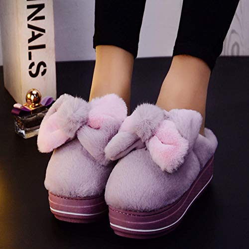 MIANslippers Zapatillas de algodón de Invierno para Mujer Que realzan los Zapatos de algodón cálido Interior de Mariposa de Costura Gruesa de Fondo Grueso Lindo, Gris, 37-38