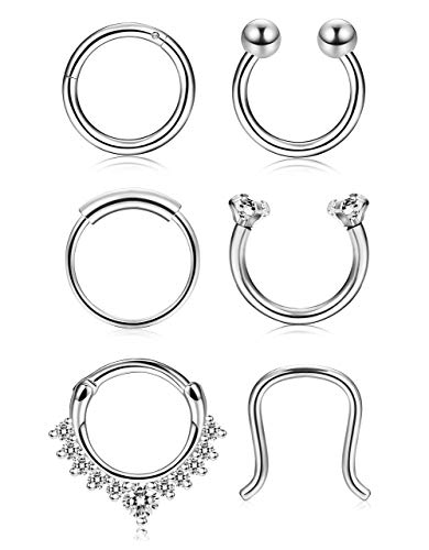 Milacolato 10 Unids 16G Acero Inoxidable Septum Clicker Nariz Anillos Aro Herradura Cartílago Trágico Anillo Septum Anillo Piercing Joyería