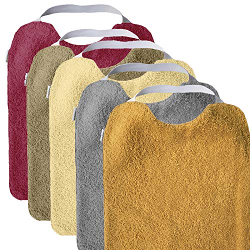 Mimuselina Pack 5 Baberos | Pack Sunset Ideal para Guardería, Interior Impermeable, Goma en Cuello para Fomentar Autonomía e Independencia, de Rizo, 31 x 25 cm