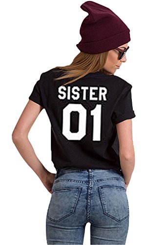 Minetom Best Friends Camisetas Mujer Manga Corta Tumblr Verano Casual Moda Poleras Ropa Negro - Blanco 01 ES 34