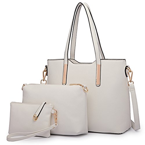 Miss Lulu Bolso Totes para Mujer de Mano Moda 3Pcs Bolsos de Hombro Cuero PU (Blanco)