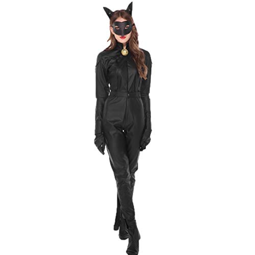 Mono de Mujeres Halloween Gato Negro Mujer Traje de Fiesta Disfraz Cosplay de Halloween Festival Mascarada Fiestas de Maquillaje(Negro,XL)