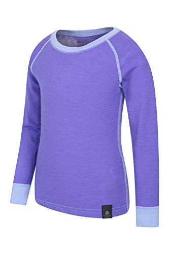 Mountain Warehouse Camiseta térmica Lana Merino para niños con Cuello Redondo - de Mangas largas, cálida, Transpirable, Camiseta para niños de Secado rápido Morado 5-6 Años