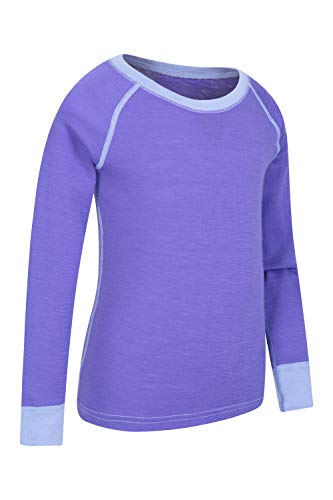 Mountain Warehouse Camiseta térmica Lana Merino para niños con Cuello Redondo - de Mangas largas, cálida, Transpirable, Camiseta para niños de Secado rápido Morado 5-6 Años