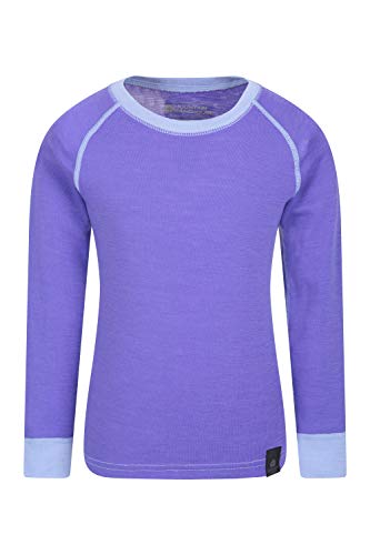 Mountain Warehouse Camiseta térmica Lana Merino para niños con Cuello Redondo - de Mangas largas, cálida, Transpirable, Camiseta para niños de Secado rápido Morado 5-6 Años