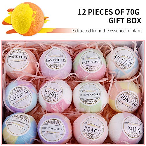 mreechan Bombas de Baño,12 piezas Bombas de Baño, Set Bolas de Baño con Aceites Esenciales,Bombas de baño de spa fragante Regalo de boda o cumpleaños para mujer, hombre, niños, relajarse