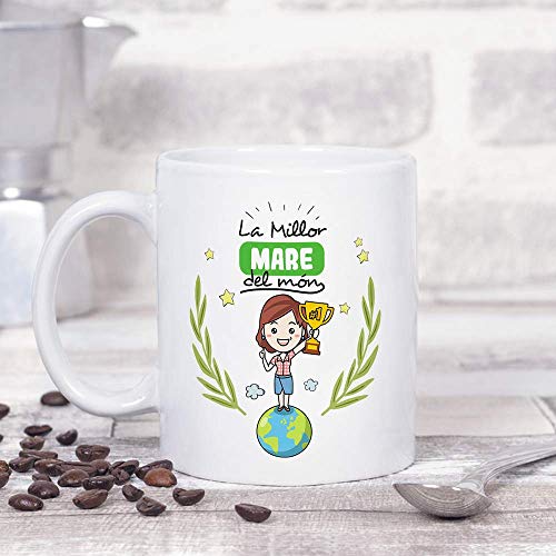 MUGFFINS Taza Madre (En Catalán)"La Millor Mare del Món" Taza Desayuno/Idea Regalo Día de la Madre. Cerámica 350 mL