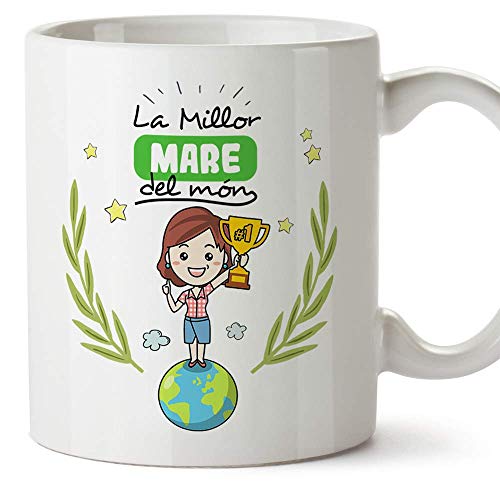 MUGFFINS Taza Madre (En Catalán)"La Millor Mare del Món" Taza Desayuno/Idea Regalo Día de la Madre. Cerámica 350 mL