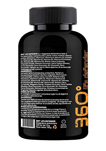 Multivitamínico y Multimineral con Enzimas de Ácido Láctico, Coenzima Q10 y Leutin - 360° LIFE DEFENDER 120 Tabletas Suplemento Inmune, 15 Vitaminas Distintas, 8 Minerales