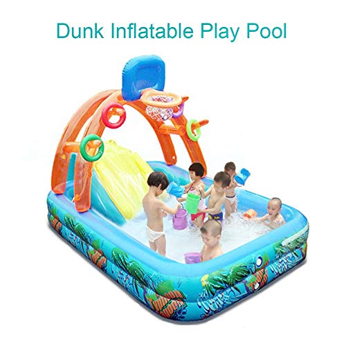 N/B Centro Juegos Hinchable Piscina Inflable Tobogán Acuático para Niños Baloncesto Jugar Al Billar con Tobogán De Aro De Baloncesto para Niños, Piscina Familiar Inflable 188x137x34 Cm