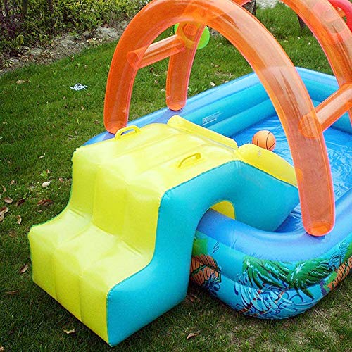 N/B Centro Juegos Hinchable Piscina Inflable Tobogán Acuático para Niños Baloncesto Jugar Al Billar con Tobogán De Aro De Baloncesto para Niños, Piscina Familiar Inflable 188x137x34 Cm