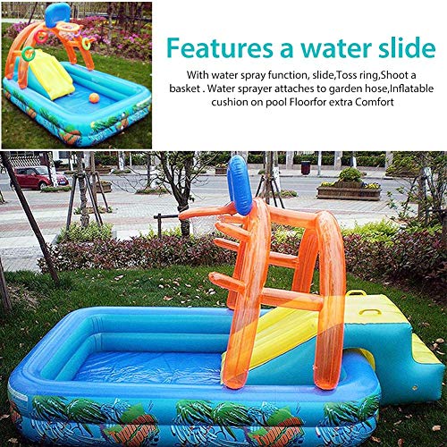 N/B Centro Juegos Hinchable Piscina Inflable Tobogán Acuático para Niños Baloncesto Jugar Al Billar con Tobogán De Aro De Baloncesto para Niños, Piscina Familiar Inflable 188x137x34 Cm