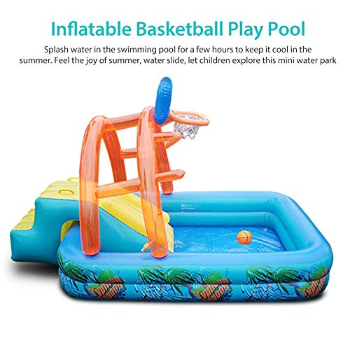 N/B Centro Juegos Hinchable Piscina Inflable Tobogán Acuático para Niños Baloncesto Jugar Al Billar con Tobogán De Aro De Baloncesto para Niños, Piscina Familiar Inflable 188x137x34 Cm