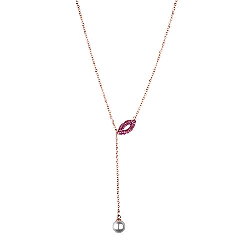 NECKLACEXSJ 绯 Lápiz Labial Kiss Collar de Acero de Titanio Colgante de Accesorios de Cadena de clavícula de Oro Rosa de 18 Quilates Femenino