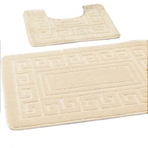 New Greek Style 2 Piece Bath Mat Set Non-Slip 13 Colours (Cream)