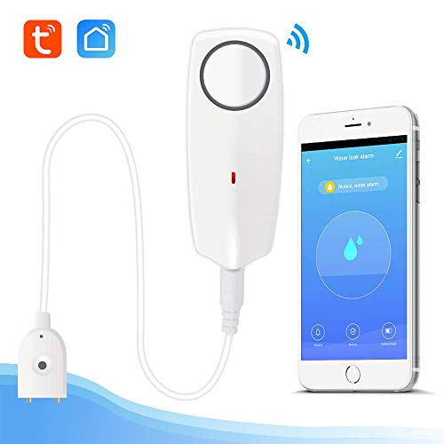 Newgoal Sensor de alarma de agua con detector de fugas WiFi de 60dB, alarma de derrame, fuga de monitoreo remoto para bomba de agua en el sótano, notificación de la aplicación TUYA/Smart Life