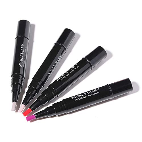 NICOLE DIARY 5ml One Step UV Gel Pen 3 en 1 Soak Off UV LED Gel Esmalte de uñas No es necesario aplicar una capa superior de base Kit de barniz en gel de uñas de color fluorescente (8 colores)