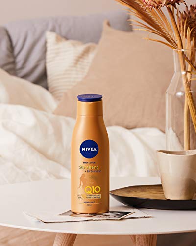 Nivea Body Lotion Straffend + Bräunend Q10 (200 ml), Cuidado para un bronceado suave con fresco aroma de verano, reafirmante Anti-Age Cuidado de la piel con Q10