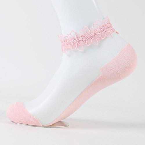 NLFD 10 Pares de Calcetines Cortos de Encaje translúcido Lady Girl Princess Sox Summer Thin Retro Comfortable Fashion Soft Cotton-Beige