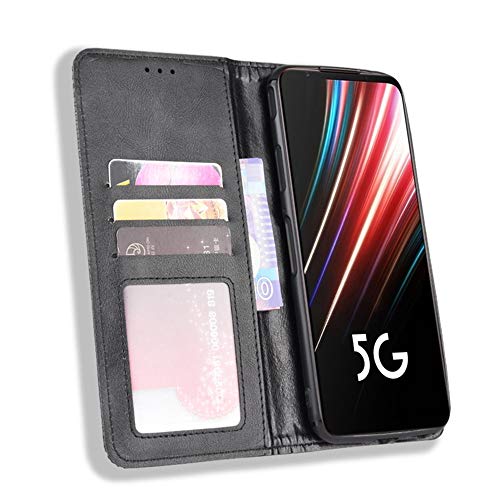 NOKOER Funda para Nubia Red Magic 5G, Nueva Piel de Vaca Leather Carcasas [3 Ranuras para Tarjetas] [Función de Soporte] Protección Todo Incluido Case Cover - Negro