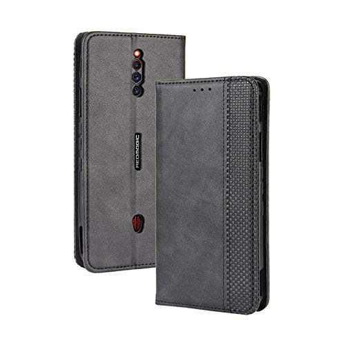 NOKOER Funda para Nubia Red Magic 5G, Nueva Piel de Vaca Leather Carcasas [3 Ranuras para Tarjetas] [Función de Soporte] Protección Todo Incluido Case Cover - Negro