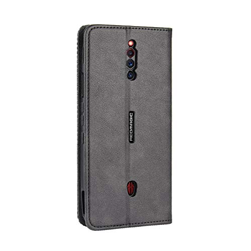 NOKOER Funda para Nubia Red Magic 5G, Nueva Piel de Vaca Leather Carcasas [3 Ranuras para Tarjetas] [Función de Soporte] Protección Todo Incluido Case Cover - Negro