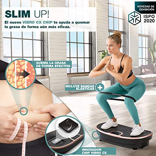 Novedad de Feria! Plataforma vibratoria VP250 elegante diseño curvo y compacto | Quema Grasa & Formación Músculos | Motor Silencioso con 180 niveles | Programas de Entrenamiento 7+1 | Opción yoga