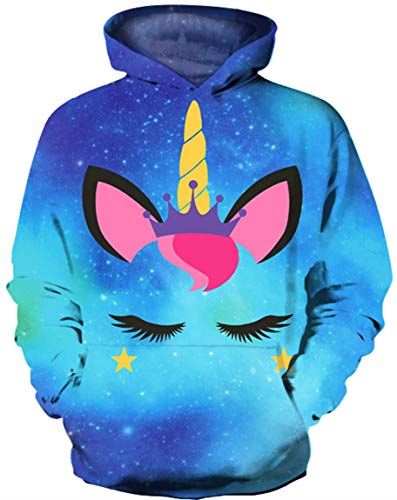 Ocean Plus Niña Unicornio Sudaderas con Capucha Sirena Arcoiris Sudadera con Estampado Niños Pullover (XL (Altura: 135-145cm), Unicornio Largo pestañas)