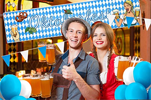 Oktoberfest decoración prados bávaros Wiesn decoración Oktoberfest Cannstatter Wasen con 1x guirnalda, 1x cinta de barrera, 50x globos, 3x colgador de techo, 1x bandera bávara, 1x cartel DINA3