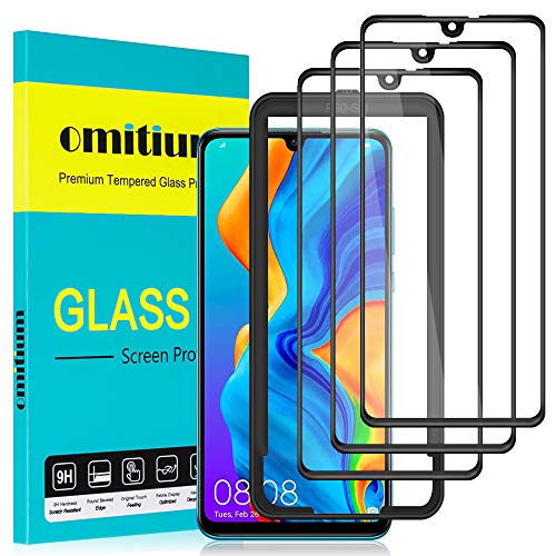 omitium Protector Pantalla para Huawei P30, [3 Pack] Huawei P30 Cristal Templado [Cobertura máxima][ [Marco Instalación Fácil] Sin Burbujas Dureza 9H Anti-Arañazos Vidrio Templado Huawei P30, 6,1”