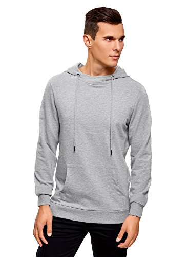 oodji Ultra Hombre Sudadera Básica con Bolsillo, Gris, ES 58-60 / XXL