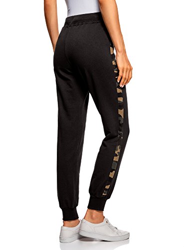 oodji Ultra Mujer Pantalones de Punto con Acabado en Contraste, Negro, S