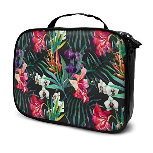 Organizador de Bolsas de Maquillaje de Viaje de Hojas y Flores Tropicales, divisores portátiles extraíbles de Gran Capacidad Estuche de Tren de Maquillaje Almacenamiento Bolsa Multiusos Gi