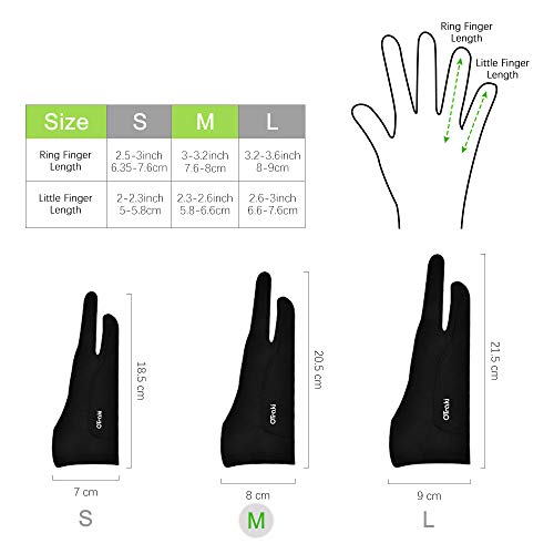 OTraki 2 PCS Guante Dibujo Digital Palma Rejection Guantes de Artista Zurdo e Diestro Guante Antiincrustantes de Dibujo para Tableta Gráfica, Talla M (8x20.5CM)