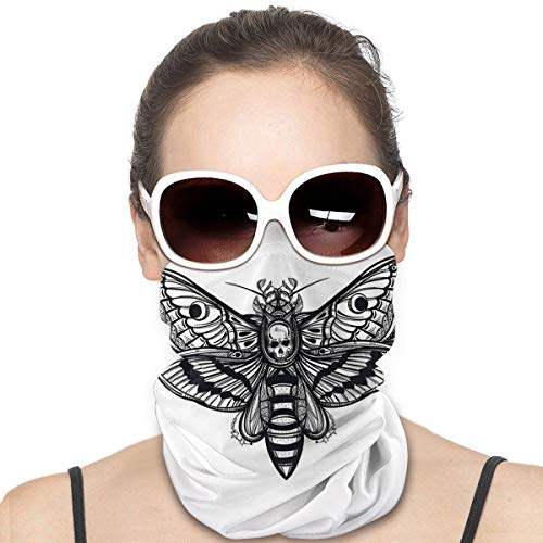 Outdoor Headband Skulls Decorations Collection Dead Moth With Skull Face In Gothic Grunge Style Dark Butterfly Inner Self Journey Black White Scarf Neck Gaiter Face Bandana Scarf Head Scarf