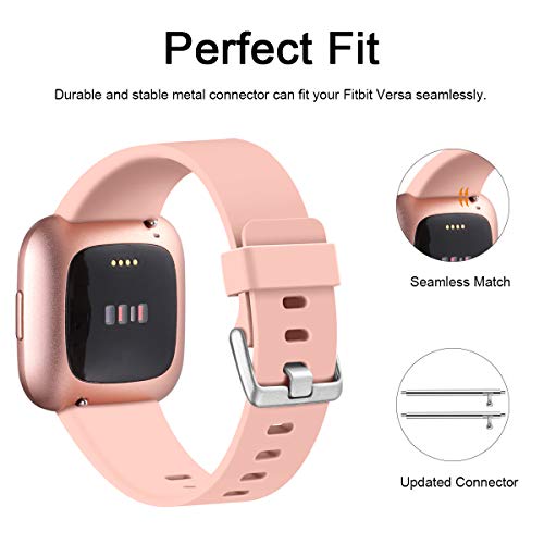 Ouwegaga Compatible con Fitbit Versa Correa/Fitbit Versa Lite Correa/Fitbit Versa 2 Correa, Banda de Repuesto de Silicona para Fitbit Versa, Pequeño Rosa/Turquesa