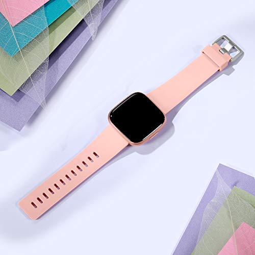 Ouwegaga Compatible con Fitbit Versa Correa/Fitbit Versa Lite Correa/Fitbit Versa 2 Correa, Banda de Repuesto de Silicona para Fitbit Versa, Pequeño Rosa/Turquesa