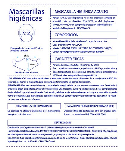 Pack 4 UDS MASCARILLAS DE Tela Lavable Reutilizable 2 Capas Doble Ajuste Elastico. (AZUL)