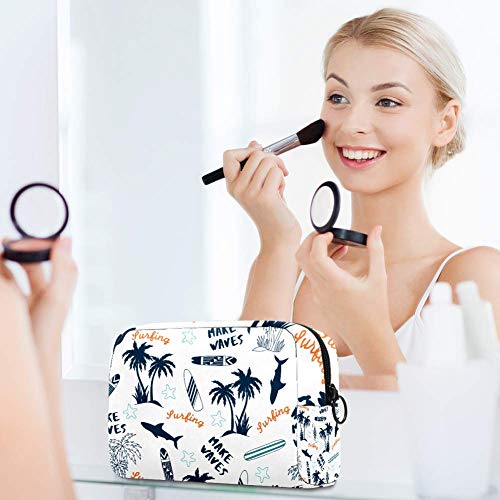 Palm Tree - Bolsa de maquillaje portátil con estampado de tiburón