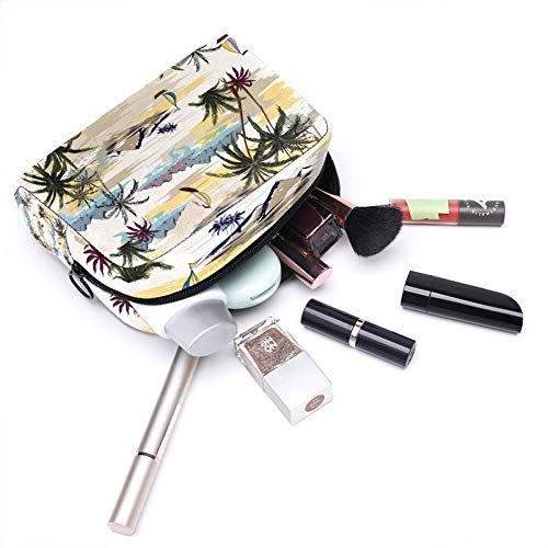 Palm Trees - Bolsa de maquillaje portátil con estampado de playa y océano Island