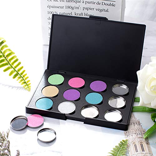 PandaHall Paleta vacía magnética de sombra de ojos con 12 piezas de 26 mm redondo de metal imanes de paleta cosmética para sombra de ojos, colorete labial